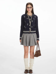 Vintage Navy Cable Knit Cardigan - TEVQA