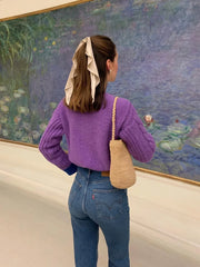 Violet Vintage Chunky Cable Knit Cardigan - TEVQA