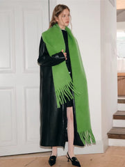 Solid Red Fuzzy Knit Scarf Fringe Edge Oversized