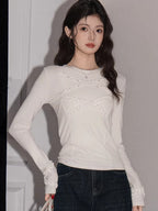 Off-white ruffled knit top with crisscross detail - View 6 | TEVQA