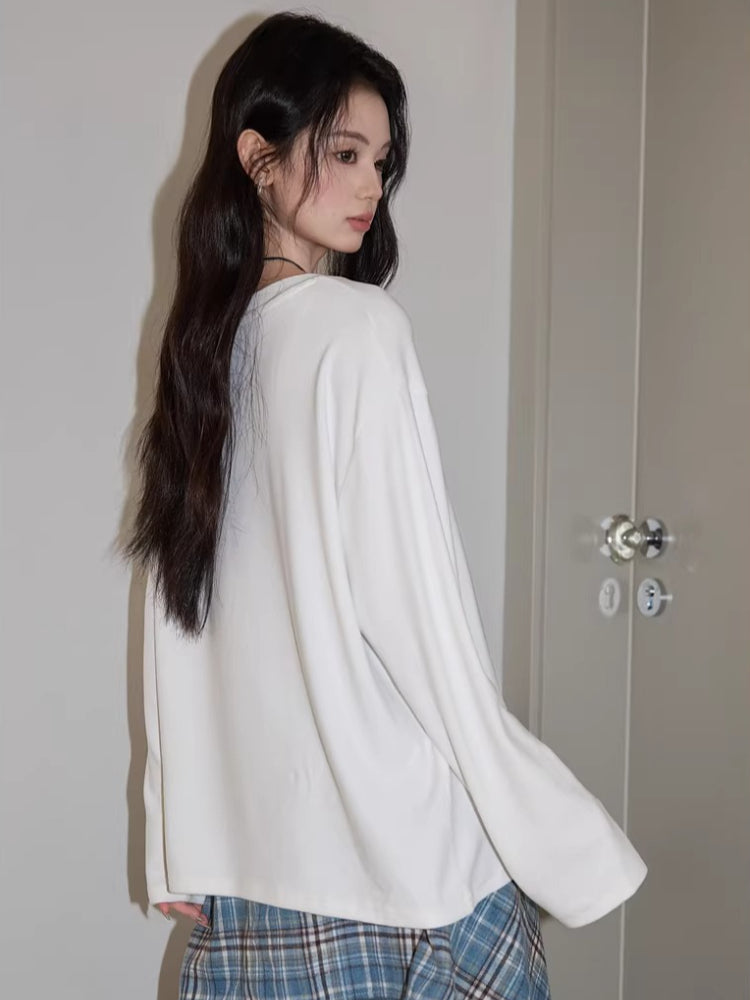 Whimsical Horse Graphic Long Sleeve Tee White