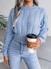 White Cable Knit Cinched Waist Crop Sweater