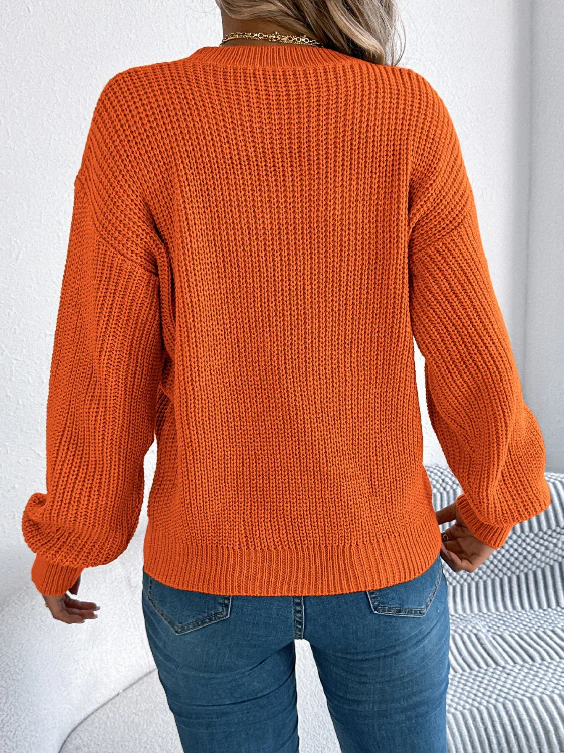 White Pointelle Knit Sweater - TEVQA