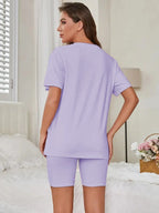 Oversized crew neck t-shirt and biker shorts lounge set - View 14 | TEVQA