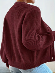 Chunky knit cardigan with V-neckline and button-up closure - View 8 | TEVQA