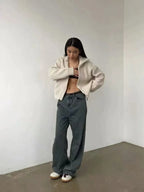 Classic Ribbed Zip Cardigan - View 9 | TEVQA