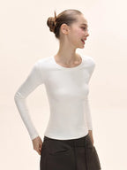 Classic white long sleeve crew neck tee - View 6 | TEVQA