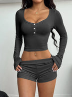 Comfy Chic Henley Lounge Set - View 7 | TEVQA