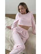 Coquette Aesthetic Pink Eyelet Lounge Set - TEVQA