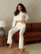 Coquette Aesthetic Pink Eyelet Lounge Set - TEVQA