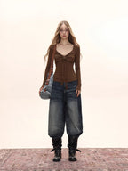 Tie Front Ruched Knit Top - View 6 | TEVQA