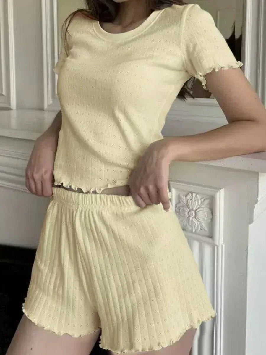 Pointelle knit lounge set - View 8 | TEVQA