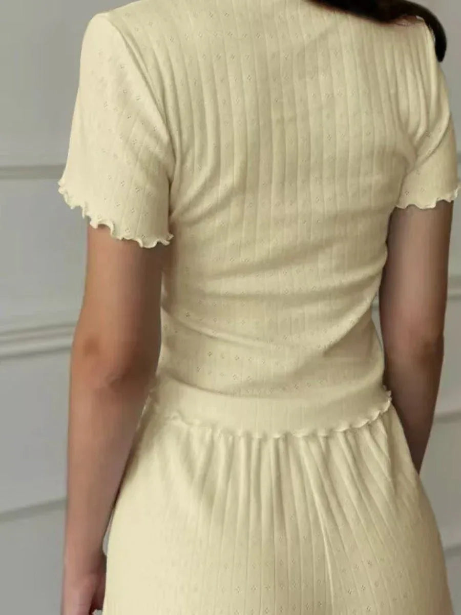 Pointelle knit lounge set - View 7 | TEVQA