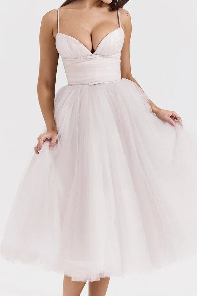 Countess Cabernet Tulle Midi Dress - View 7 | TEVQA