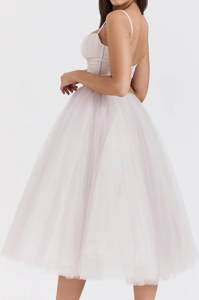 Countess Cabernet Tulle Midi Dress - View 8 | TEVQA