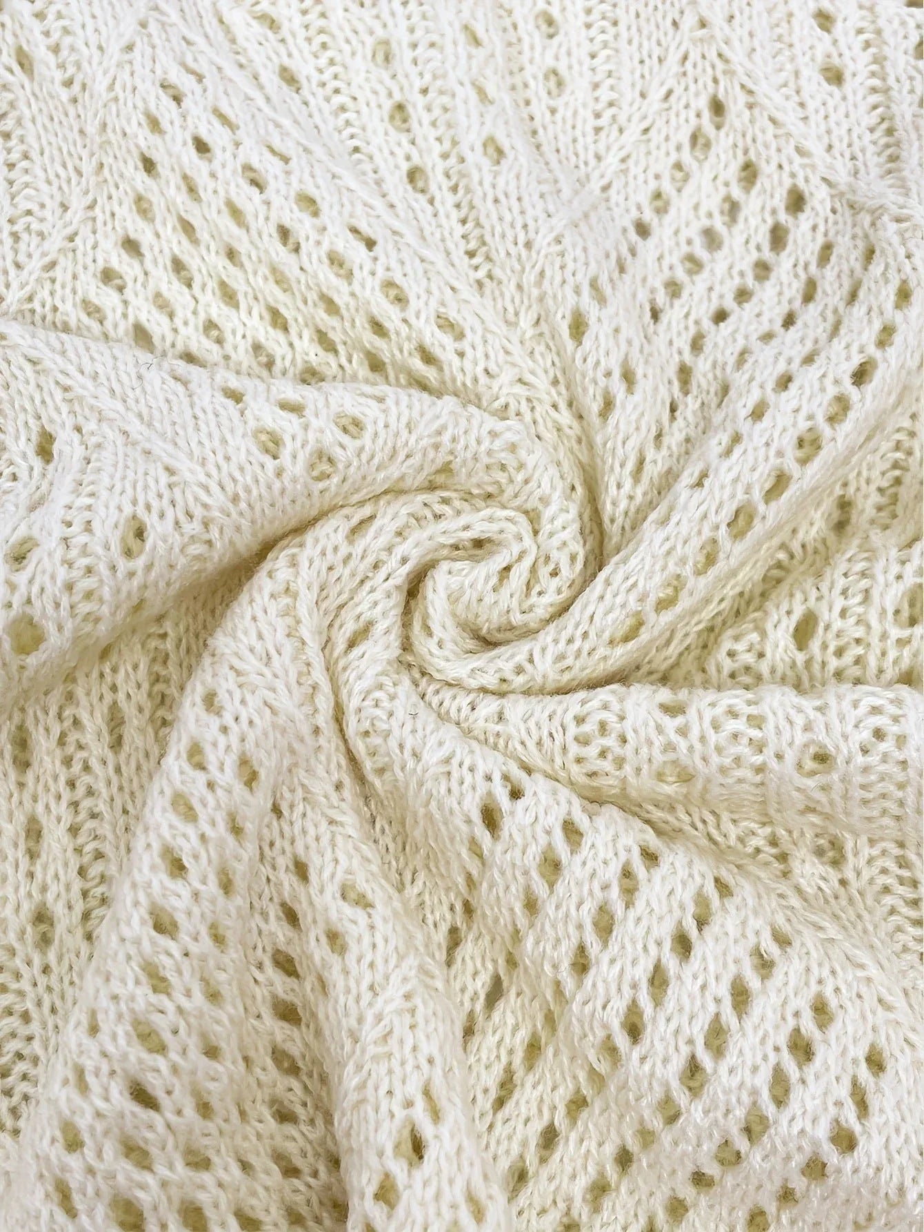 Diamond Pointelle V-Neck Sweater - View 6 | TEVQA