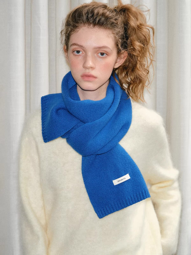 Solid Royal Blue 100% Wool Knit Scarf Main image