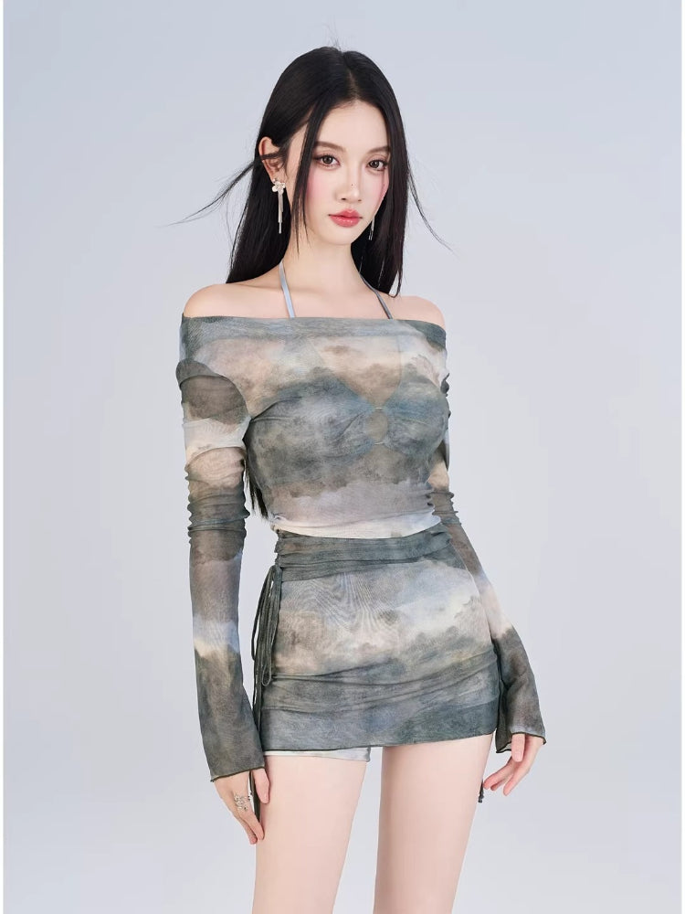 Tie-Dye 3-Piece Bikini Set Grey