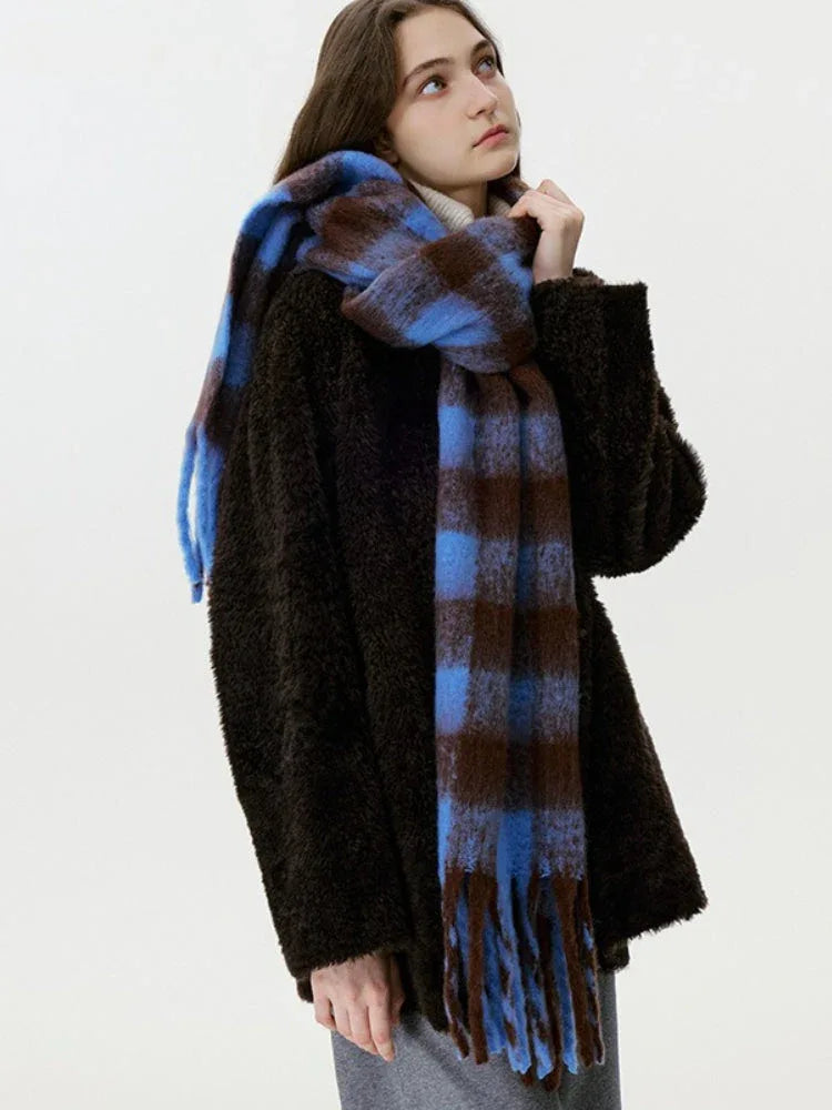Oversized checkerboard faux mohair scarf - View 6 | TEVQA