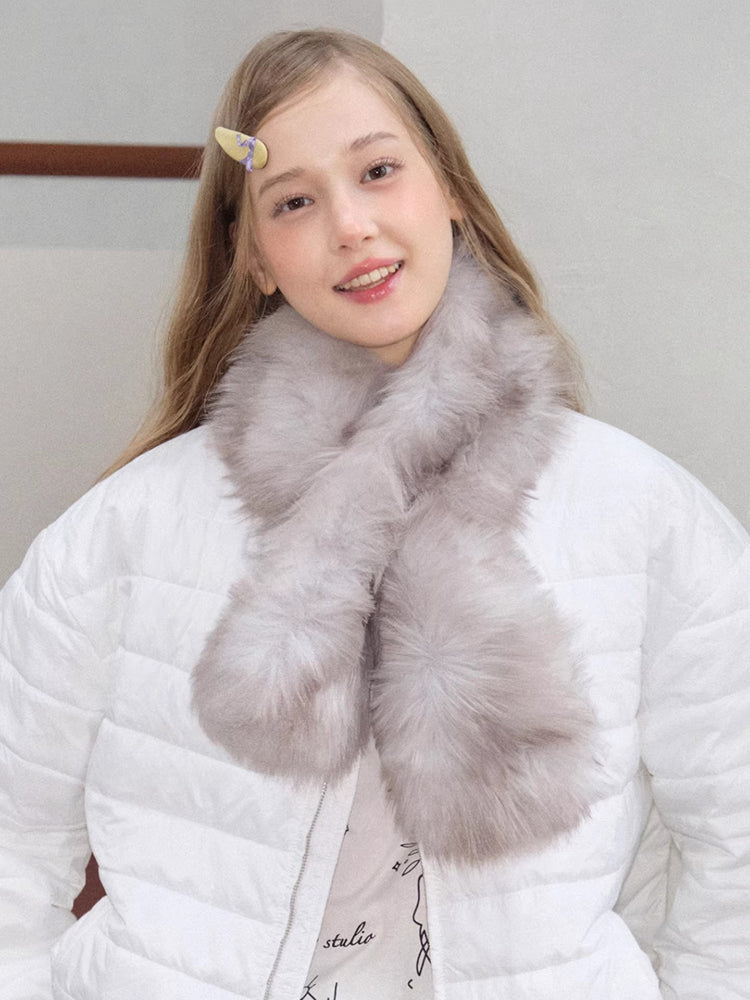 Plush Faux Fur Pull-Through Scarf Fog Grey Secondary image