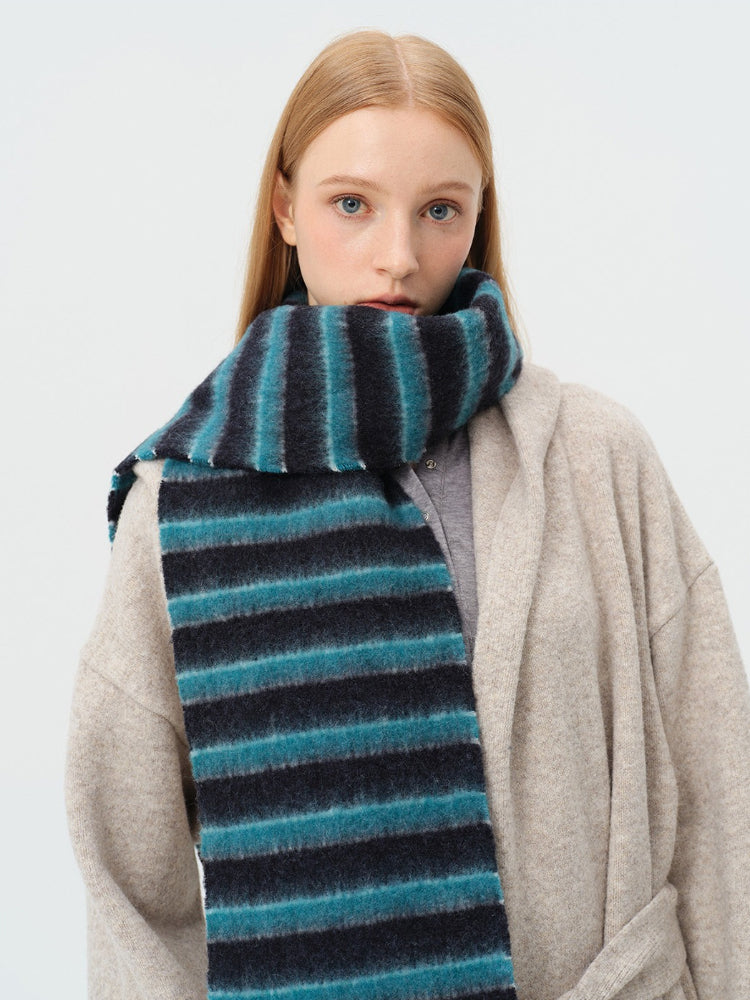 Striped wool blend scarf with fringe - View 9 | TEVQA
