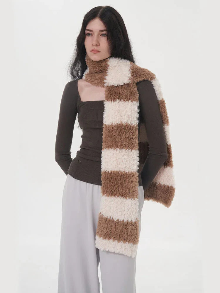 Candy Stripe Plush Faux Fur Scarf - View 6 | TEVQA