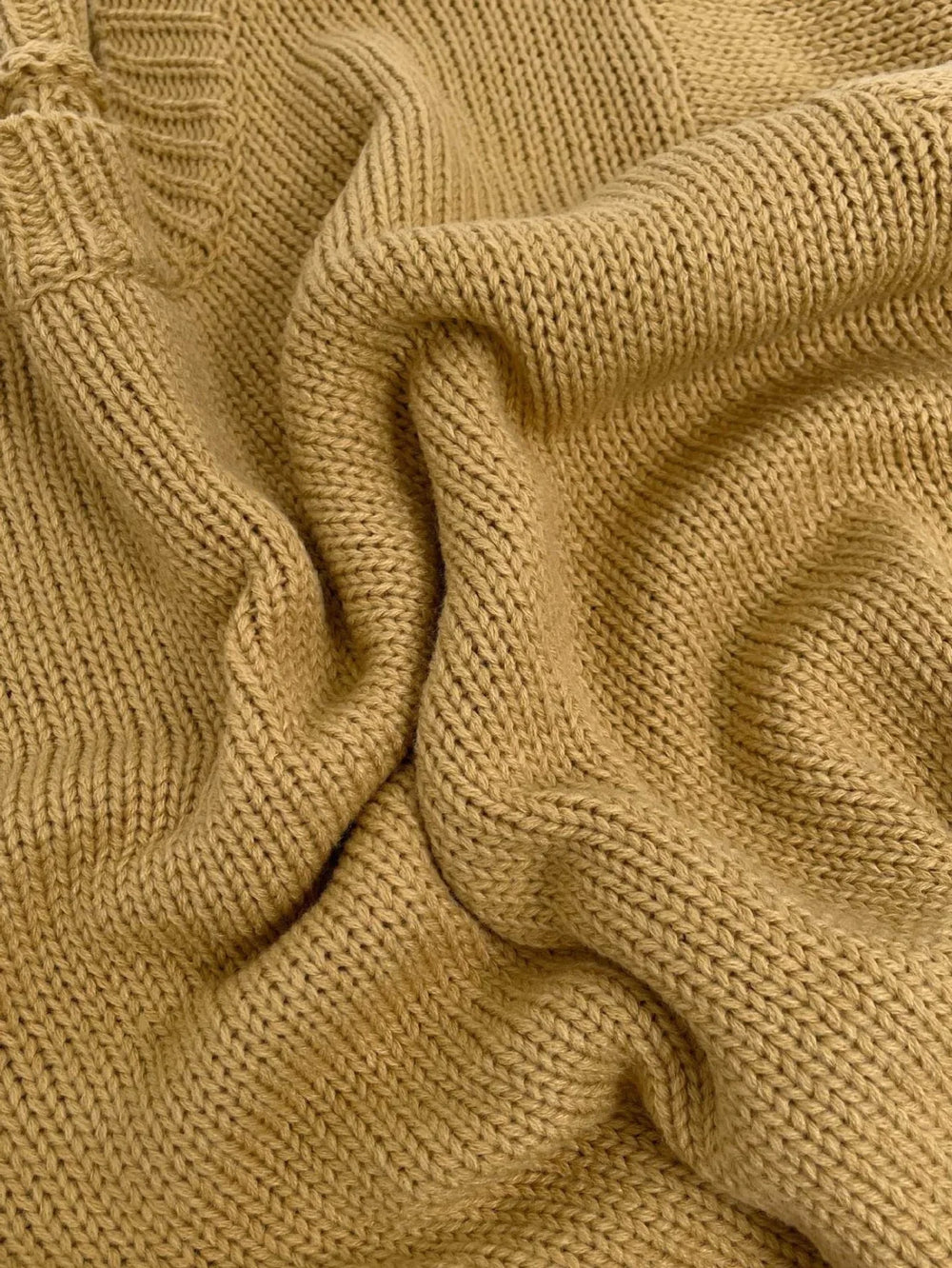 Vintage Mustard Chunky Knit Lantern Sleeve Sweater - TEVQA