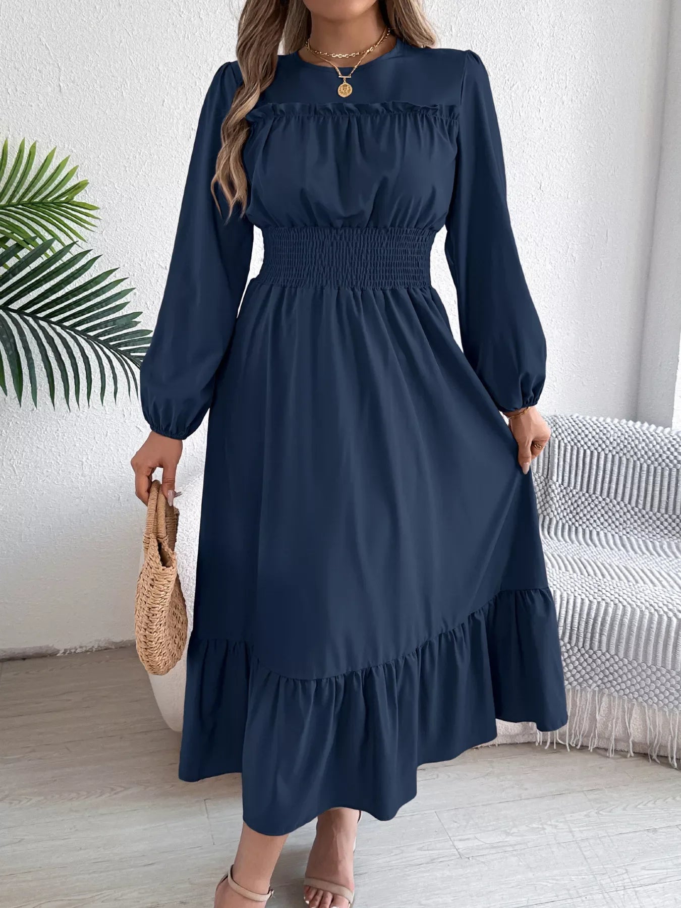 Emerald Green Ruffle Smocked Waist Maxi Dress - View 21 | TEVQA