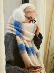 Oversized knit scarf with block stripes and fringe - View 9 | TEVQA