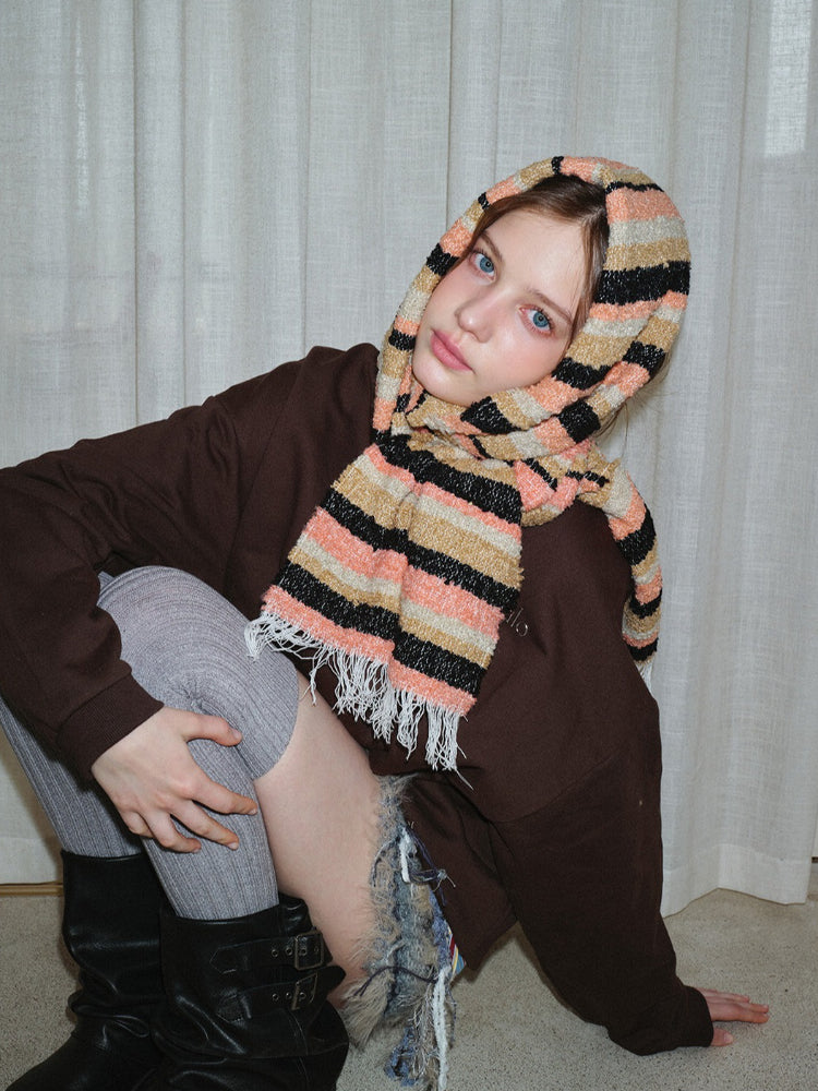 Y2K Grunge Retro Striped Wool Blend Scarf