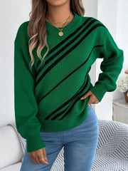Crimson Vogue Diagonal Stripe Knit Sweater