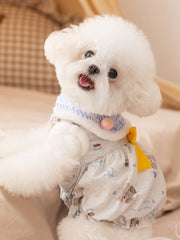 Warm Bear Print Fleece Dog Dress with Big Bow