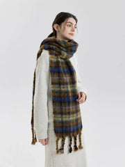 Vintage Plaid Wool Blend Scarf - TEVQA