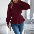 White Cable Knit Peplum Sweater - TEVQA