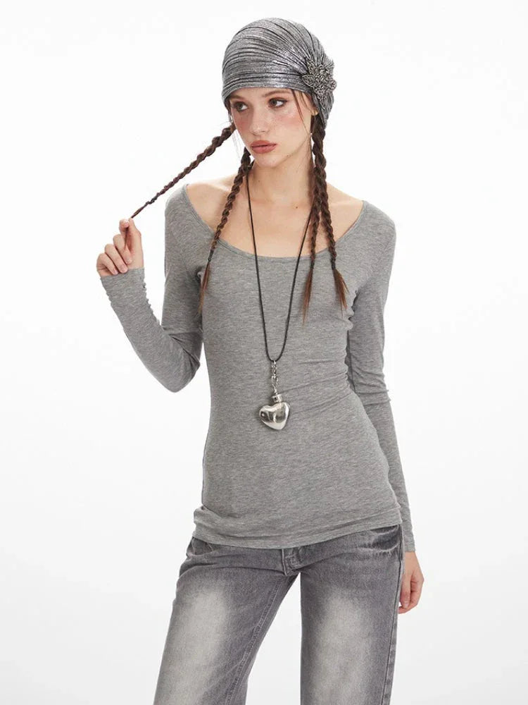 Y2K Grunge Lace Cross Back Long Sleeve Top - TEVQA