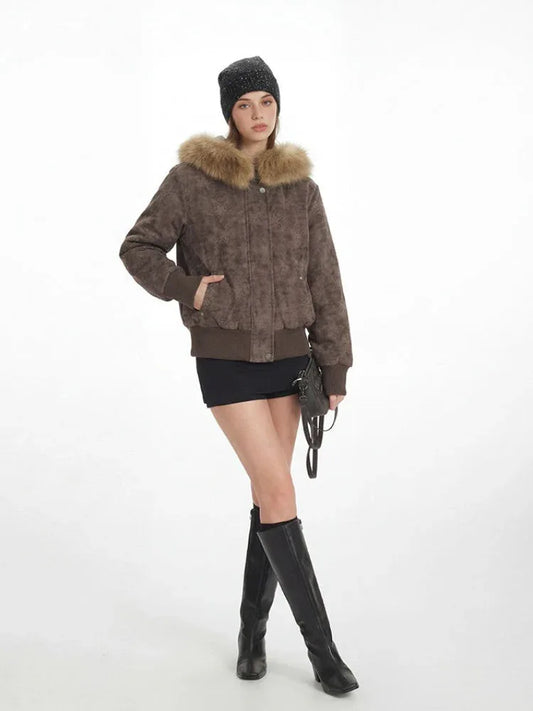 Y2K Brown Star Quilted Puffer Jacket - TEVQA