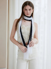 Black & White Faux Mink Skinny Scarf - TEVQA