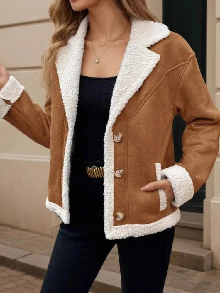 Vintage Warmth Faux Suede & Sherpa Lined Aviator Jacket - TEVQA