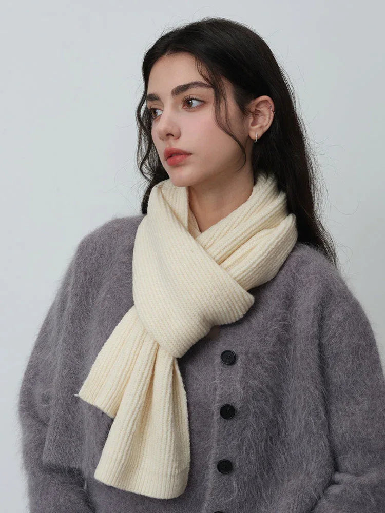 Soft Wool Blend Ribbed Knit Scarf - TEVQA