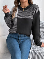 Modern Geometric Khaki Knit Sweater - TEVQA