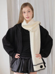 Soft Floral Striped Thick Knit Scarf