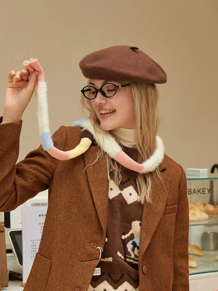 Sweet Pastel Striped Fuzzy Skinny Scarf - TEVQA