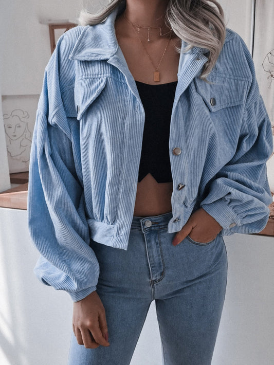 Sky Blue Corduroy Cropped Jacket
