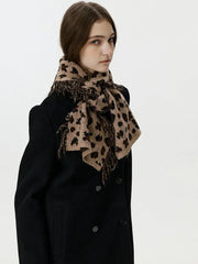 Vintage Leopard Print Knit Scarf - TEVQA