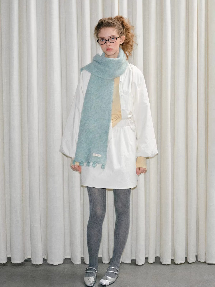 Mint Green Soft Fuzzy Knit Scarf with Tassels