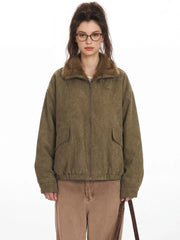 Vintage Faux Suede Aviator Bomber Jacket - TEVQA