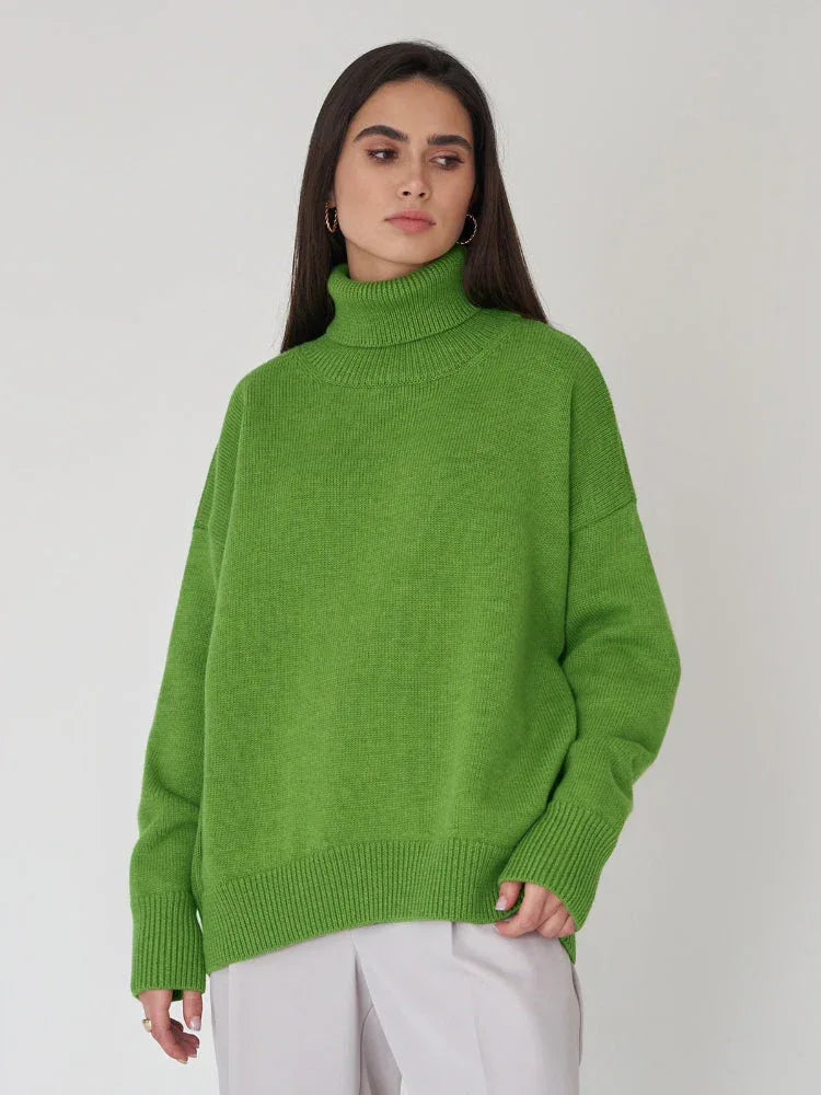Classic Oversized High Neck Knit Sweater - TEVQA