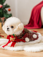 Red plaid Christmas pet cape with reindeer hood - View 6 | TEVQA