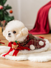 Red Plaid Christmas Pet Cape with Reindeer & Hood