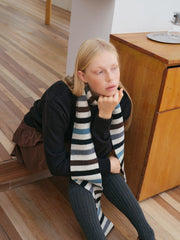 100% Pure Wool Striped Skinny Scarf